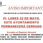 IMPORTANTE: EL AYUNTAMIENTO PERMANECERÁ CERRADO